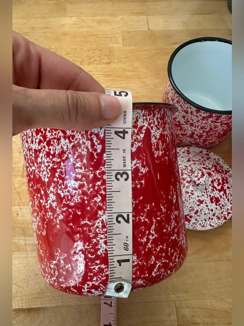 Farmhouse Red White Enamelware Splatterware Speckle Canister Set